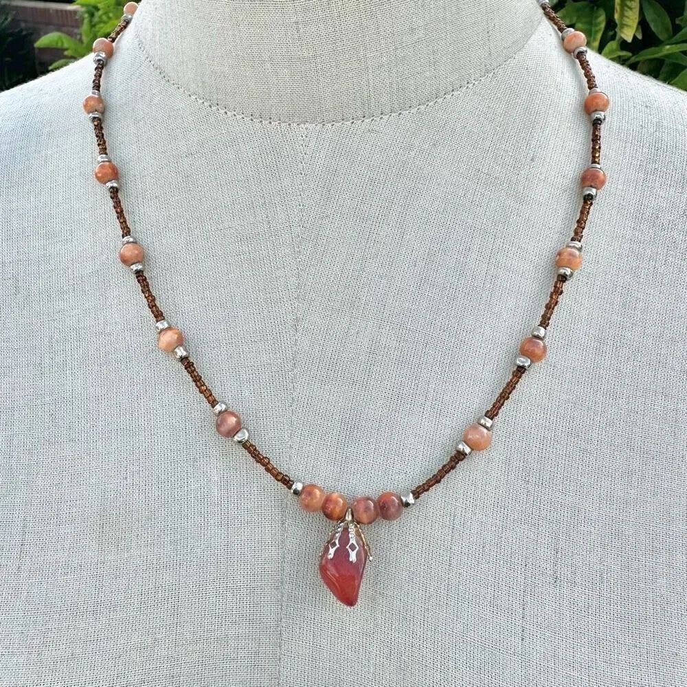 Carnelian Orange beaded pendant necklace
